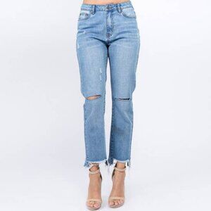 American Bazi Women's High Rise Boyfriend Jeans - Loose Fit, Distressed Light Bl